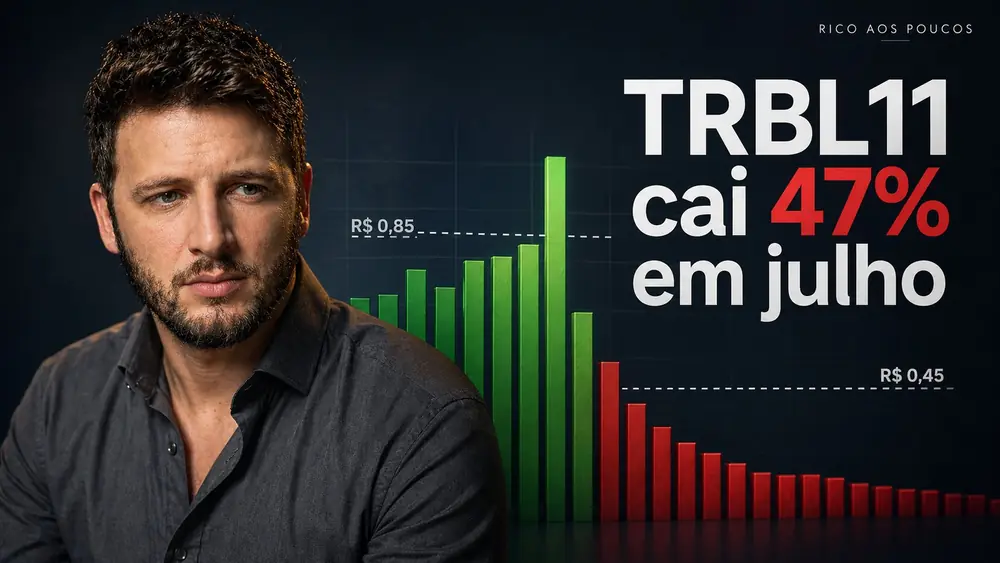 TRBL11 — gráfico em forma de penhasco mostrando o DPS de R$ 0,85 (jan-mai/2026) e o pico de R$ 2,55 (jun) caindo para R$ 0,45 (jul-dez/2026), uma queda de 47%