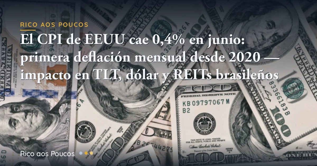 El CPI de EEUU cae 0,4% en junio: primera deflación mensual desde 2020 — impacto en TLT, dólar y REITs brasileños